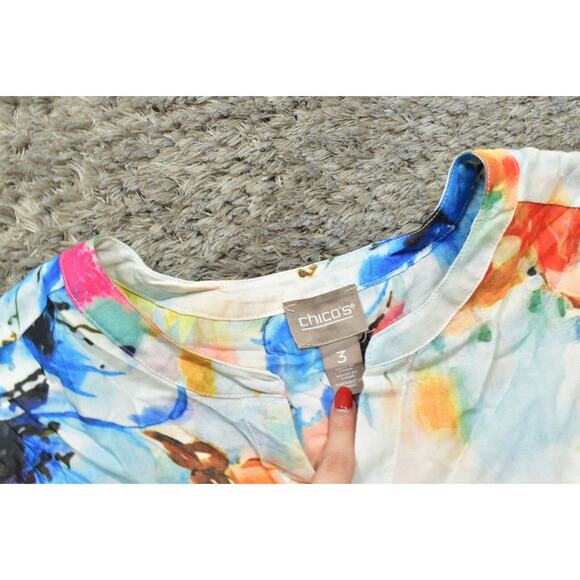 Chico's Size 3 Multicolor Polyester V Neck Button-Up Top Short Sleeve Tie Dye - Picture 5 of 7